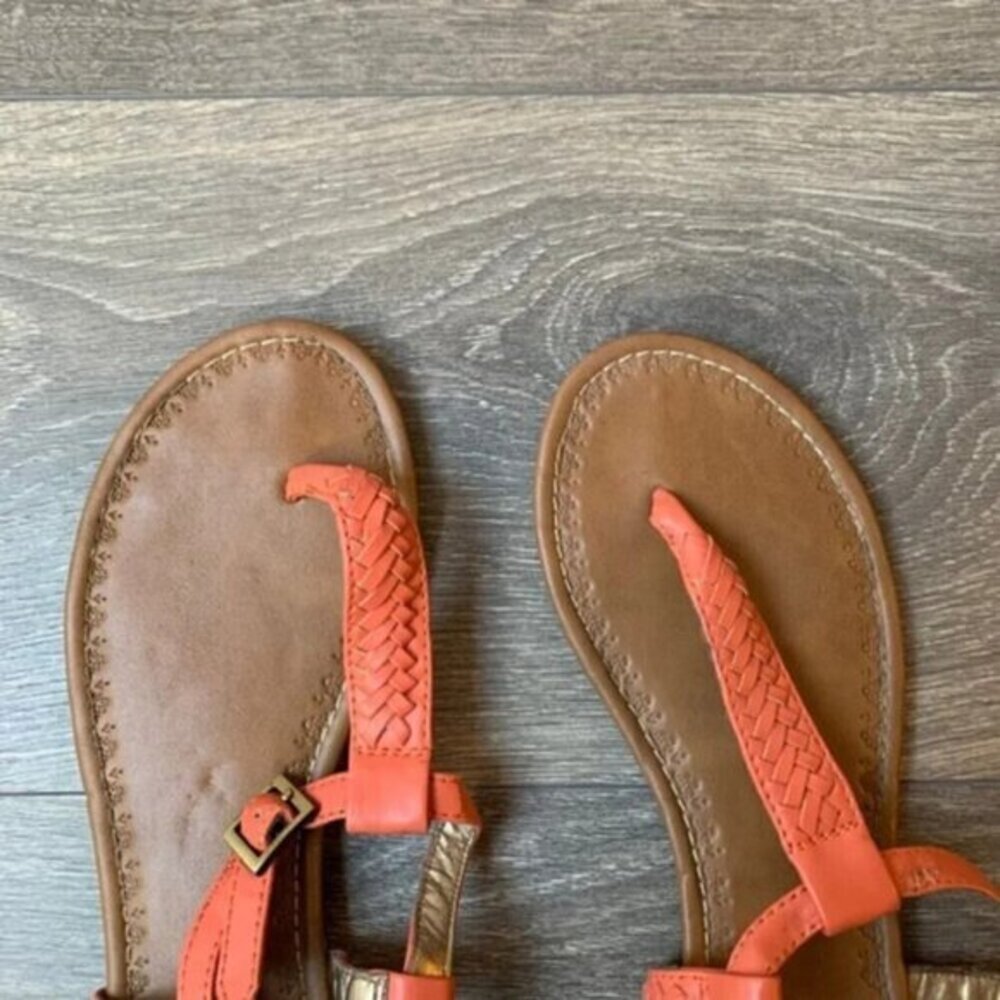 Aldo Women's T-Strap Flat Sandals Size 7 Braided Coral Pink Boho Chic Peasant - Picture 5 of 16